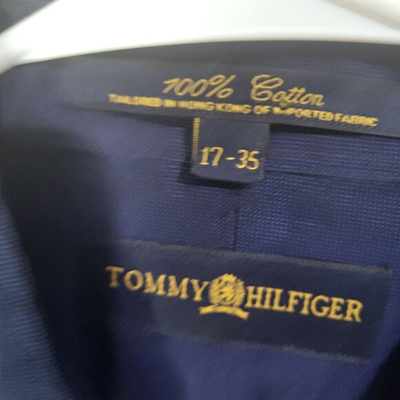 VTG TOMMY HILFIGER Men's 17-35 Navy Blue Tuxedo Dress Shirt Pleated 90s y2k - Picture 4 of 9